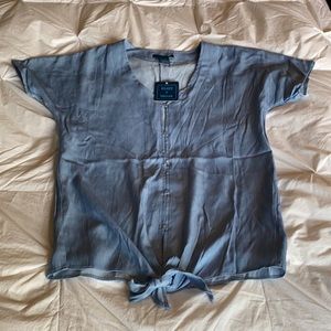 Denim look tie front top/blouse